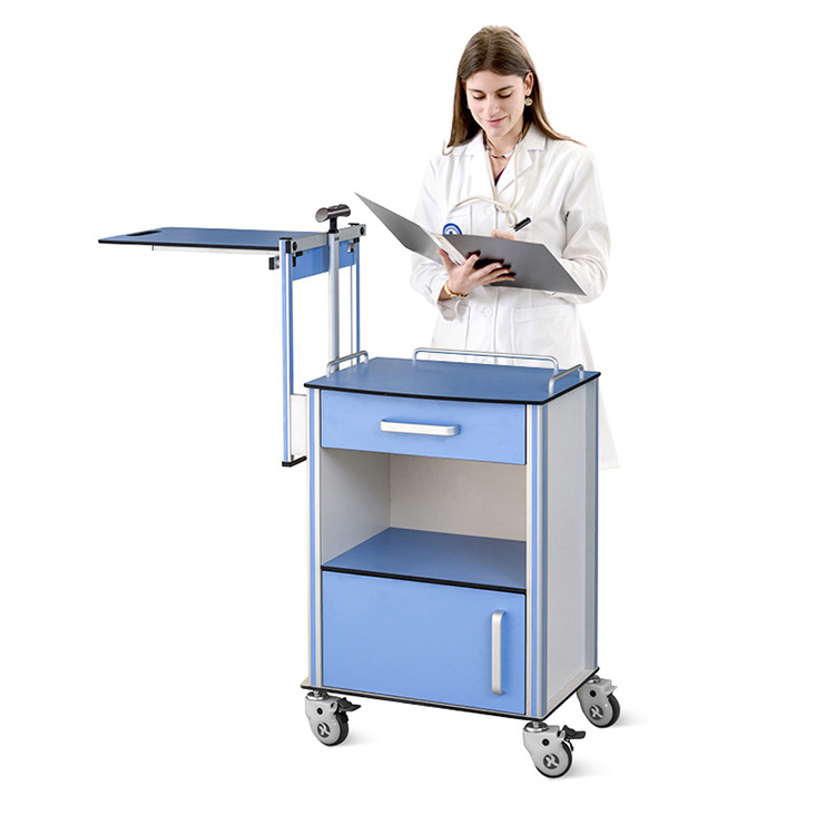 Luwes Medical Overbed Tabel Aluminium Hospital Storage Bedside Tabel karo Casters