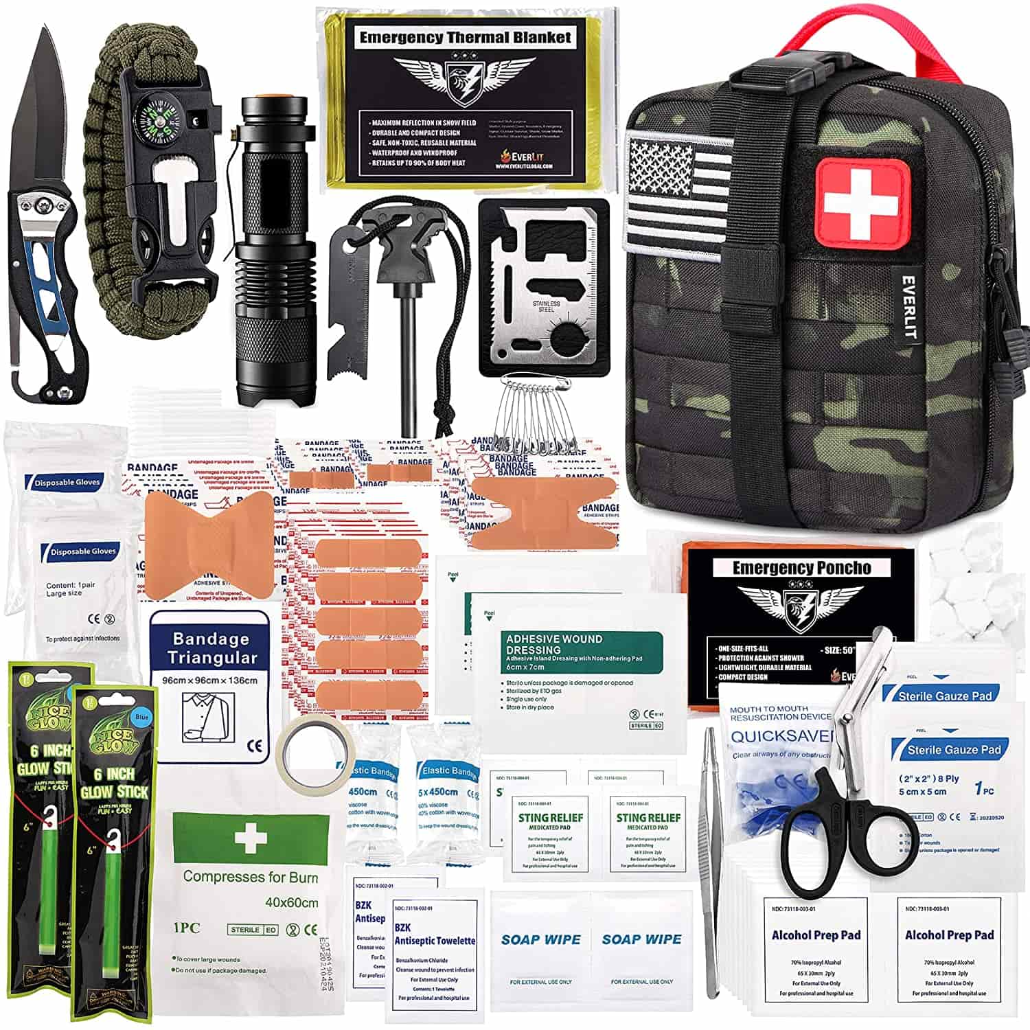 Black Camo Survival First Aid Kit Isine 250 Piece First Aid Kit