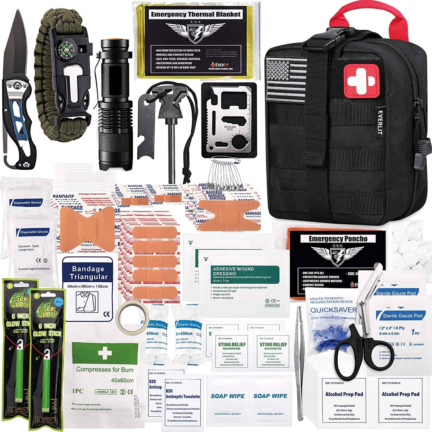 Black Survival First Aid Kit Isine 250 Piece First Aid Kit